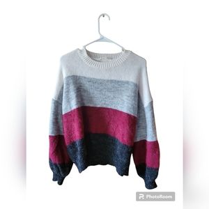 Sweater Size small lanco boutique chunky stripe red grey cream long sleeve